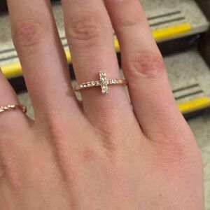 Delicate Gold Cross Ring with Cubic Zirconia